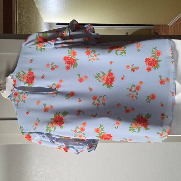 Sugarlips Blue Floral Blouse with Ruffle Sleeves - Picture 3 of 5